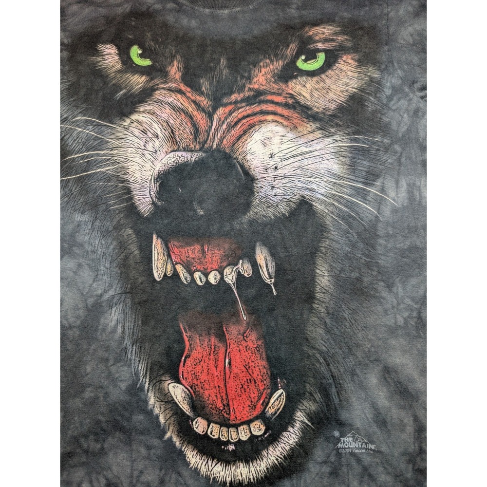 The Mountain Snarling Alpha Wolf‎ T Shirt Small Gray Black Tie Dye 2009 USA - Picture 5 of 8